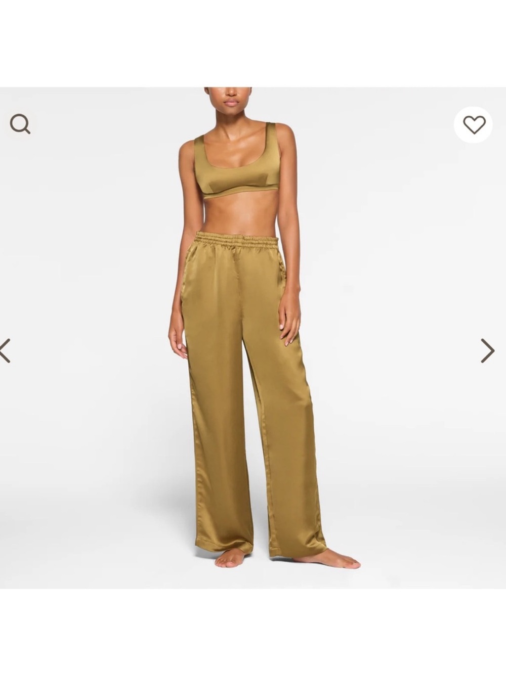 SKIMS Satin Wide-Leg Trousers in Olive